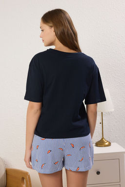 Trendyolmilla Beyaz %100 Pamuklu Cizgili Biber Desenli Sortlu Orme Pijama Tak?m? THMSS25PT00261 фото 5