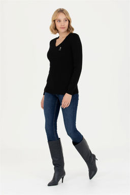 Женский черный базовый свитер с v-образным вырезом Неожиданная скидка в корзине - U.s. polo assn фото 4