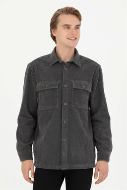 Мужская рубашка антрацитового цвета с длинным рукавом