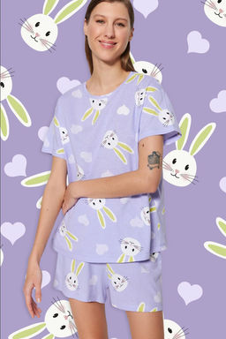 Trendyolmilla Ekru %100 Pamuklu Ay?c?kl? Sortlu Orme Pijama Tak?m? THMSS23PT00005  фото 35