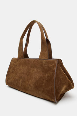 LEATHER SPLIT SUEDE DOUBLE HANDLE BAG - Zara фото 6