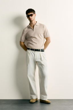 POLO PUNTO REGULAR FIT CREMALLERA / Crudo / Beige