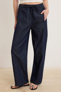 Koyu Mavi Yuksek Bel Barrel Jeans TWOSS26JE00328 - Trendyolmilla фото 3