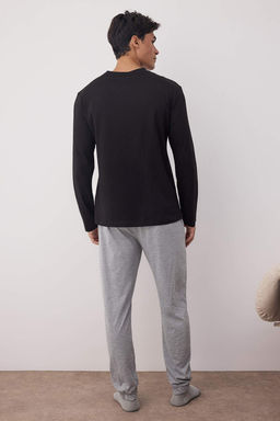 Siyah %100 Pamuk Slogan Bask?l? Regular Fit Orme Pijama Tak?m? TMNAW23PT00017 - Trendyolmilla фото 4