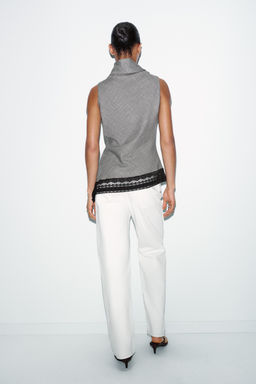 ASYMMETRIC HOUNDSTOOTH HEM LACE TOP - Zara фото 21