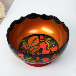 Салатник деревянный хохлома «Резной», 15-16×7 см