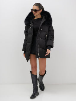 Куртка зимняя женская с мехом и капюшоном тренд черного цвета 7737Ch - Visdeer фото 2