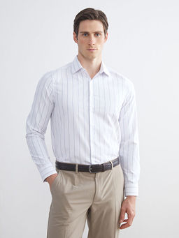 Slim Fit Uzun Kollu ?izgili Gabardin Erkek G?mlek