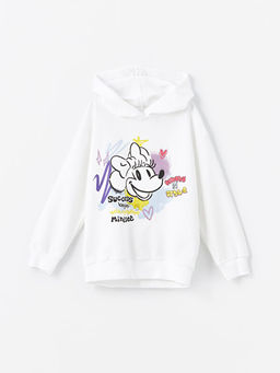 Kap??onlu Minnie Mouse Bask?l? Uzun Kollu K?z ?ocuk Sweatshirt