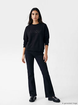 Bisiklet Yaka Ta?l? Oversize Kad?n Sweatshirt