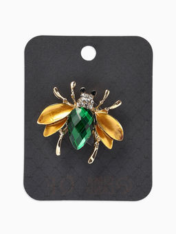 Брошь «Жук» с крыльями, кристалл, цвет жёлто-зелёный в золоте