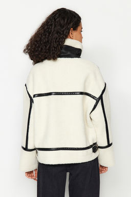 Beyaz Oversize Kal?p Suni Deri Detayl? Pelus Ceket Mont TWOAW24KB00215 - Trendyolmilla фото 6