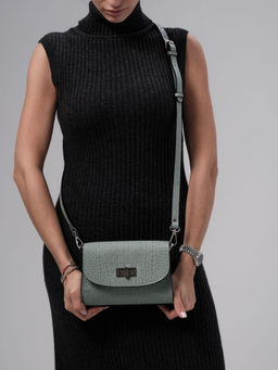 Сумка кожаная на плечо Deboro 31033 серо-зеленый