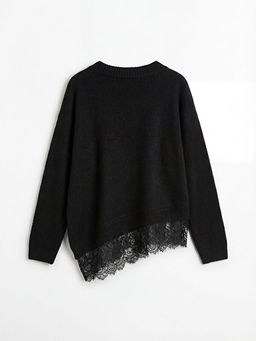 V Yaka Dantel Detayl? Kad?n Triko Kazak