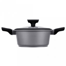 Кастрюля с антипригарным покрытием Moderno 2,3л, д20см, h16см, s1,8мм, дно s5мм, литой алюминий, стеклянная крышка с силиконовый ободом, бакелитовая ручка с покрытием soft-touch, Regent (Китай) Подходит для всех видов плит, включая индукционную