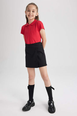 Хлопковая футболка-поло с короткими рукавами для девочек, красная футболка - Defacto фото 2