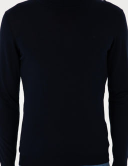 Lacivert Slim Fit Y_n Kar___ml_ Bal_k__ Yaka Basic Triko Kazak
