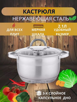 Кастрюля нерж. 2,1 л "Kelli", арт. KL-4712-16