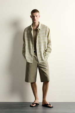 CAMISA RELAXED FIT CUADROS 100% LINO / Verdes