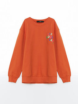 Bisiklet Yaka Bask?l? K?z ?ocuk Sweatshirt
