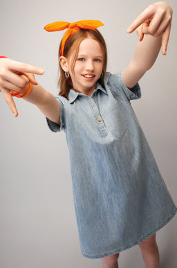 Джинсовое платье с коротким рукавом для девочки Happyfox