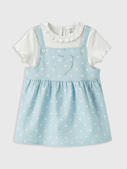 Kalp Desenli K?z Bebek Gabardin Elbise