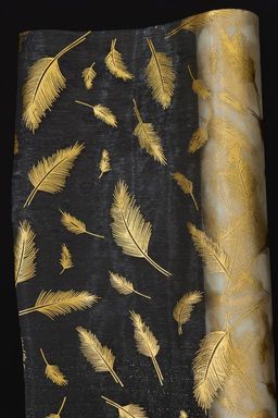 Органза 48 см*5 ярд Перья (SF-3133) золотой/кремовый - Больше подарков фото 2