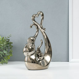 Фигурка керамика Слоники с сердцем. Абстракция, серебро, 8.5?18.5?29.3 см