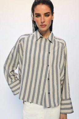 CAMISA OVERSIZE RAYAS ZW COLLECTION / Beige / Marino
