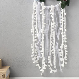 Панно настенное текстиль Цветочный венок с бомбошками: ловец снов, декоративное, 68?20 см