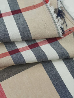 Вареный (стираный) хлопок Крупная клетка Барбери цв.бежево-молочный меланж, ш.2.50м, хл-100% - Купава фото 3