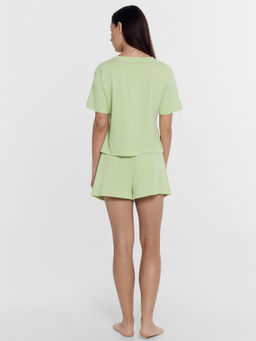 Комплект женский (футболка, шорты) зеленый с милой овечкой лимонный сорбет +печать 592536 - Mark formelle фото 3