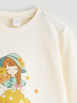 Bisiklet Yaka Bask?l? K?z ?ocuk Sweatshirt 2li