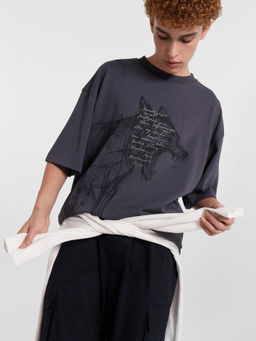 Футболка мужская серая с принтом "Беловежская пуща" сталь +печать 111892