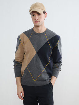 Bisiklet Yaka Baklava Desenli Erkek Triko Kazak