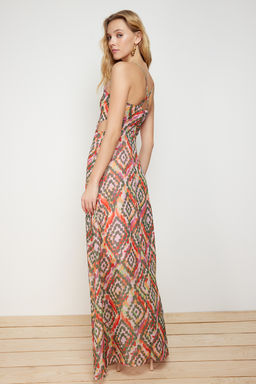 TRENDYOLMILLA Cok Renkli A Kesim Astarl? Pencere/Cut Out Detayl? Cicek Desenli Maxi Dokuma Elbise TWOSS20EL1270  фото 6