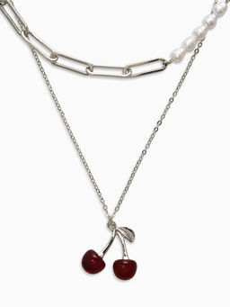 Кулон-цепь 2 яруса "Вишня", цвет бордовый в серебре 40+50+удл