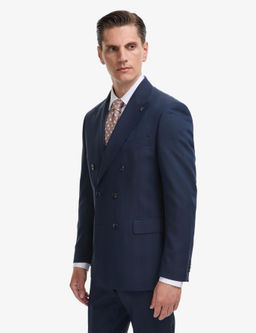 Lacivert Slim Fit Y_n _pek Kar___ml_ K_rlang__ Yaka Kruvaze Tak_m Elbise