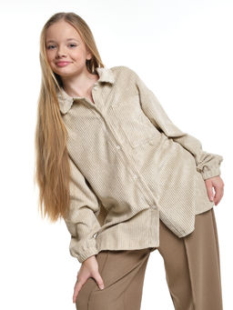 Вельветовая рубашка для девочки 22-7364 бежевый - Mini maxi фото 10