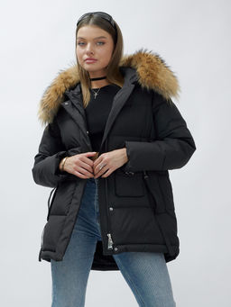 Куртка Бренд Visdeer ПРЕМИУМ КЛАССА зимняя с мехом ЕНОТА, черного цвета - Mtforce фото 14