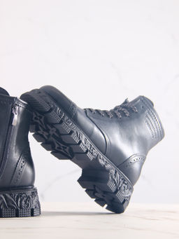 Ботинки 319.PODYUM141bl.Вакса черная/шерсть