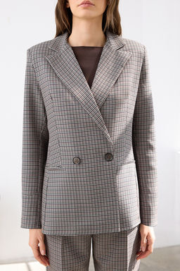 Kahverengi Kazayag? Desenli Regular/Normal Kal?p Dokuma Blazer Ceket TWOAW26BC00016