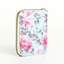 Кошелёк женский «Цветы», маленький, на молнии, голубой