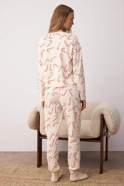 Bej %100 Pamuklu Y?lbas? Temal? Orme Pijama Tak?m? THMAW21PT0771