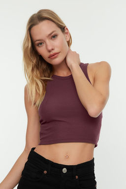 Bordo*001 Fitted/Vucuda Oturan Crop Halter Yaka Fitilli Esnek Orme Atlet TWOSS21AL0050