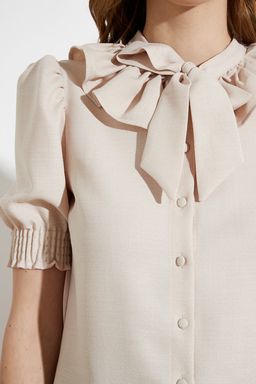 TRENDYOLMILLA Kahverengi Yakas? Baglama Detayl? Dokuma Gomlek TWOSS21GO0125 фото 8