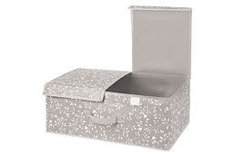 Короб складной для хранения 50*30*20 см Белая веточка на сером + 2 крышки на липучках + ручка