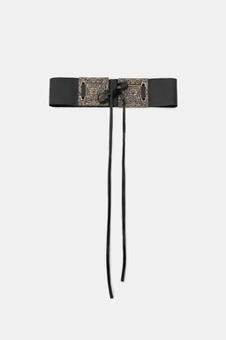 WIDE LEATHER BELT WITH CRAFTED BUCKLE - Zara фото 4