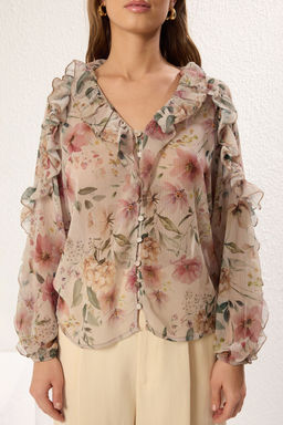 TRENDYOLMILLA Cok Renkli Sifon Transparan Cicekli F?rf?rl? Dokuma Gomlek TWOSS25GO00063  фото 3