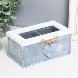 Шкатулка для чая с делениями Звёздное сердце, дерево, стекло, 16.4?9?7 см